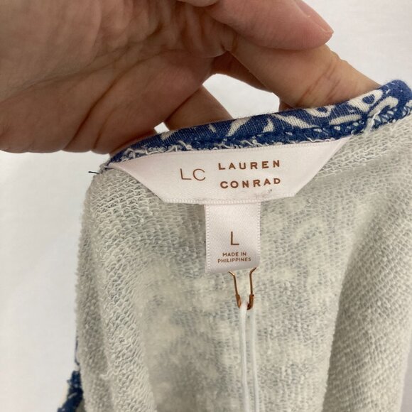 New LC Lauren Conrad Large Blue White Ditsy Floral Square Neck Puff Sleeve Blous - Picture 2 of 10